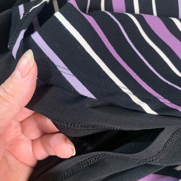White House Black Market Sz S Ruched Sheath Dress Purple Black Striped Stretch - Picture 7 of 11